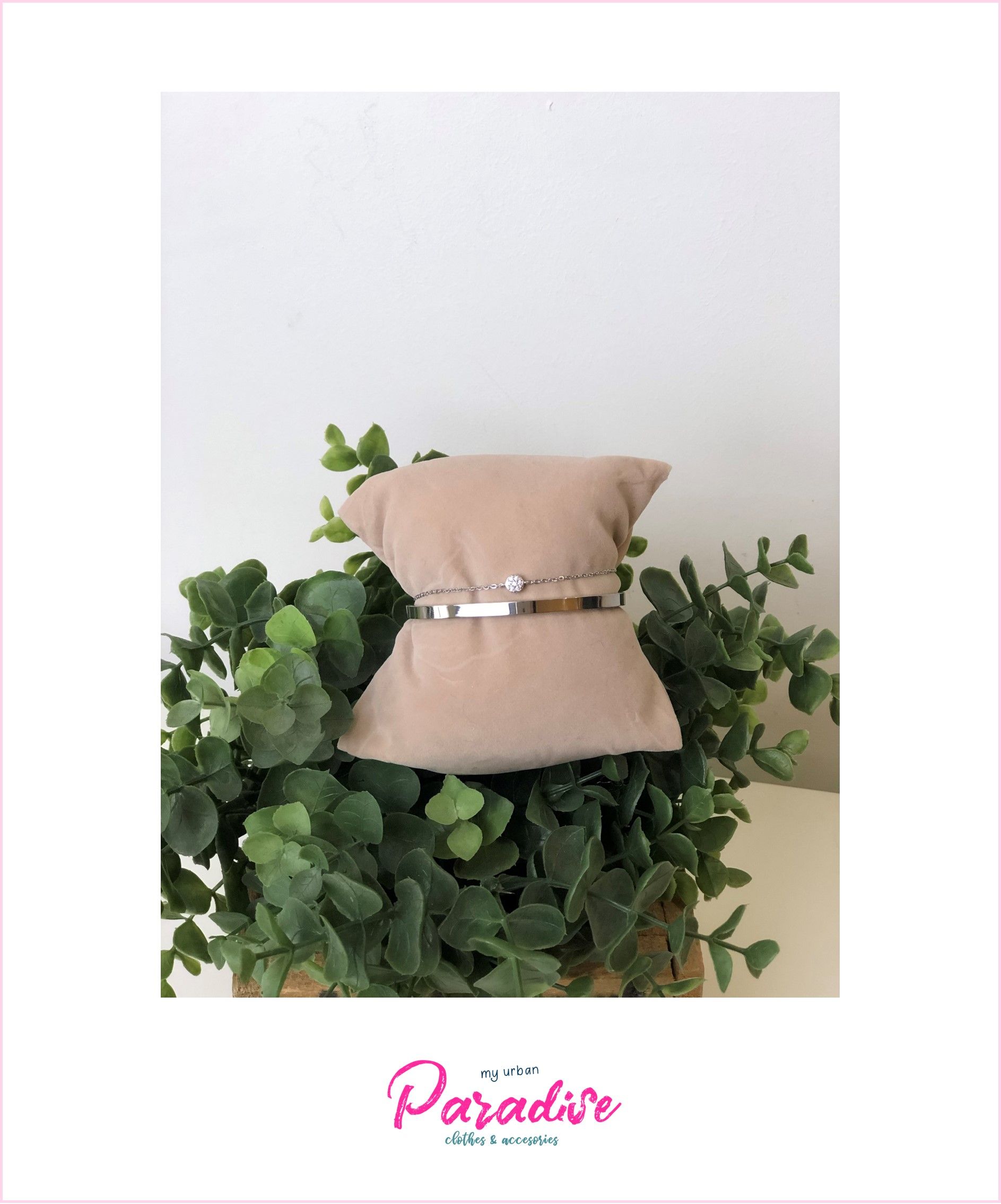 pack pulsera y brazalete acero - Plateado