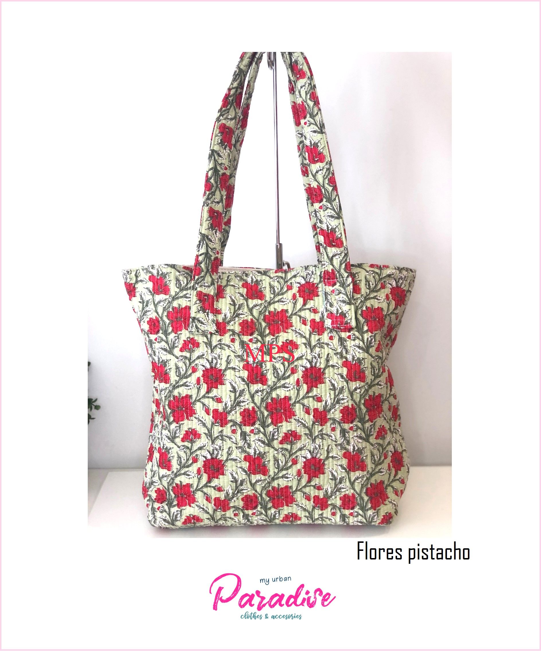 Bolsa shopper estampada - Flores pistacho