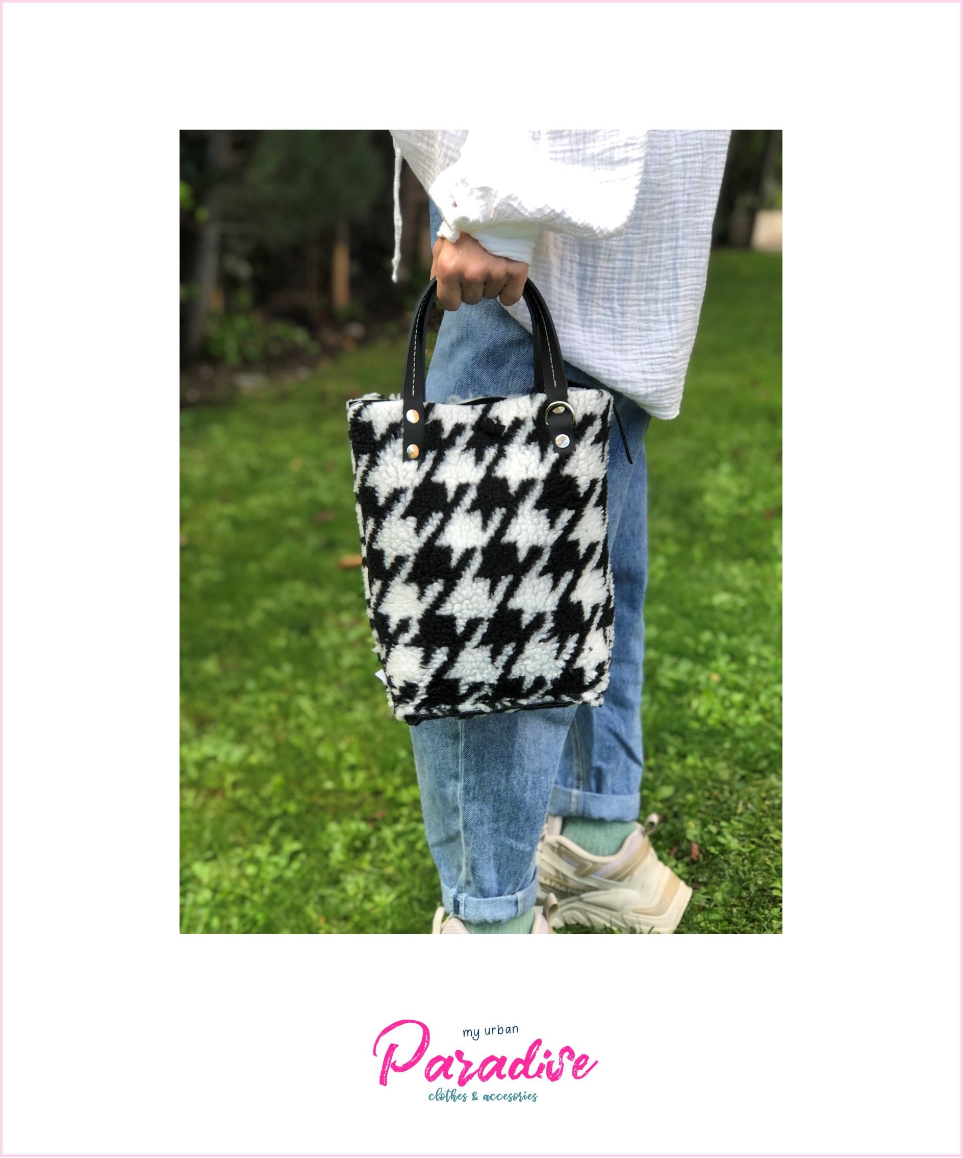 Bolso reversible ante - alargado negro/blanco